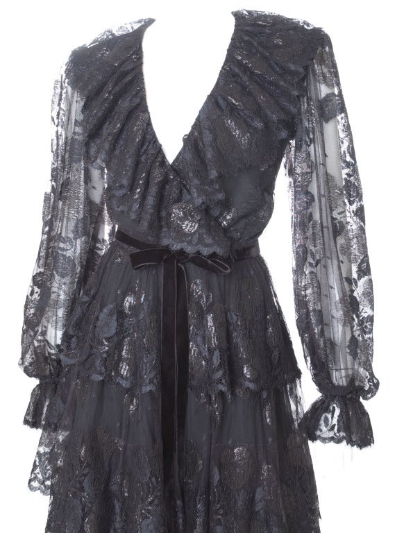 Vintage Jean Louis Scherrer Boutique Black Lace Cocktail Dress For Sale 1