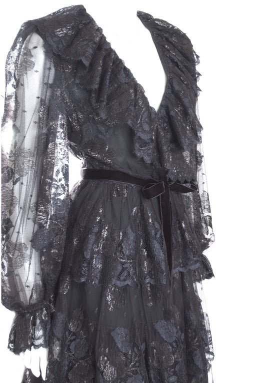 Vintage Jean Louis Scherrer Boutique Black Lace Cocktail Dress For Sale 2