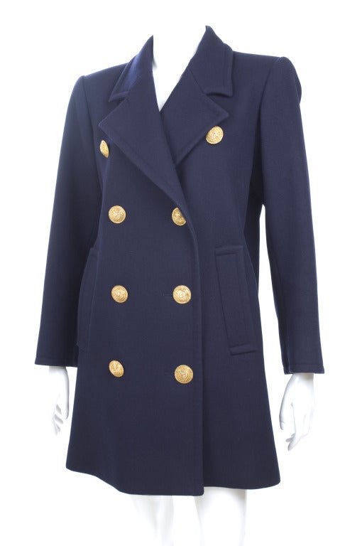 80's Le Caban Navy Yves Saint Laurent Pea Coat In Excellent Condition In Hamburg, Deutschland