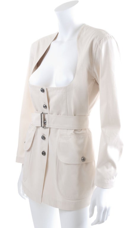 Gray 80's Iconic Alaia Cotton Safari Jacket For Sale