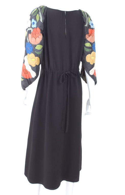 70's Chloe Silk Dress with Hand Painted Tufted Sleeves 1