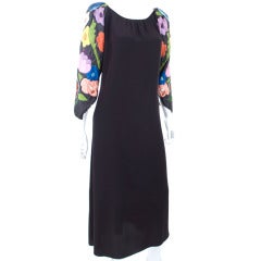 70's Chloe Silk Dress with Hand Painted Tufted Sleeves