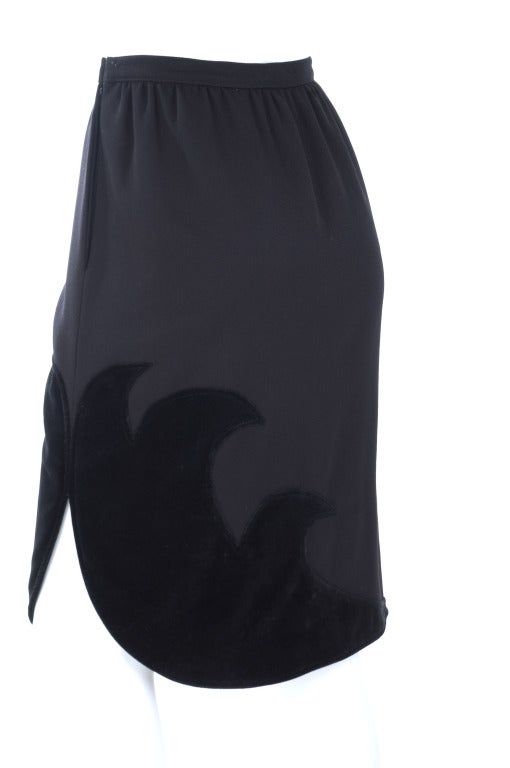 80's Valentino Boutique Black Skirt with Velvet Detailing For Sale 1