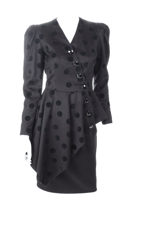 Lanvin Black Skirt Suit with Asymmetrical Jacket For Sale 2