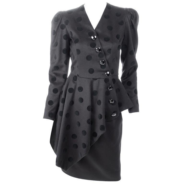 Lanvin Black Skirt Suit with Asymmetrical Jacket For Sale