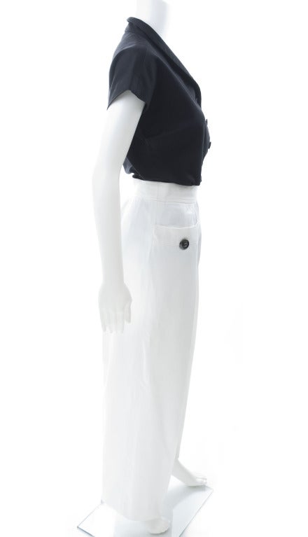 80's Yves Saint Laurent Black Blouse White Pants For Sale 1