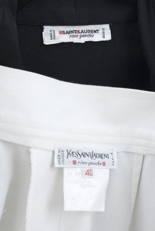 80's Yves Saint Laurent Black Blouse White Pants For Sale 3