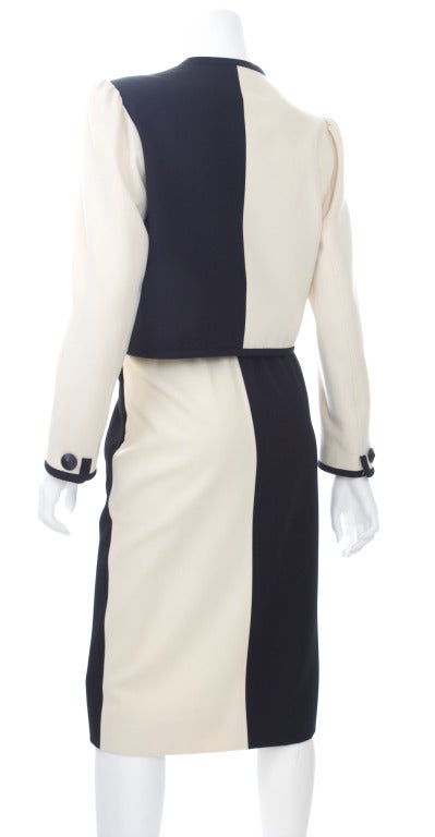 Women's Vintage 1980 Yves Saint Laurent Black and Creme Suit. For Sale