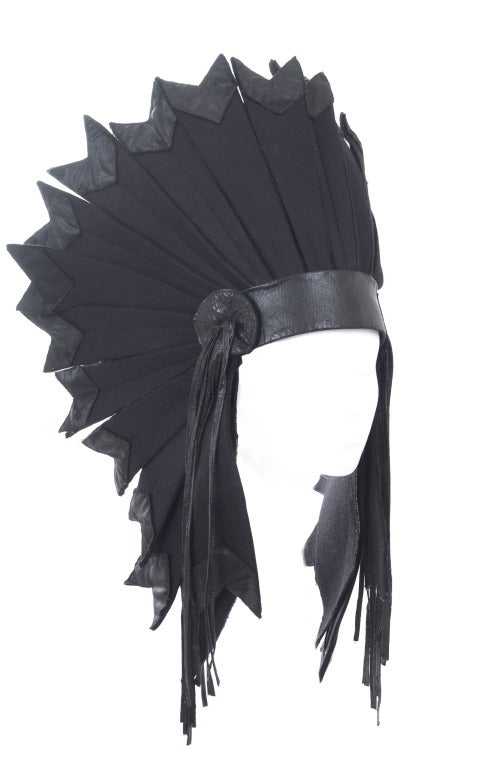 80's Jean Barthet for Paco Rabanne Sioux Head Piece.
Black felt and cotton chintz, adjustable in the back.