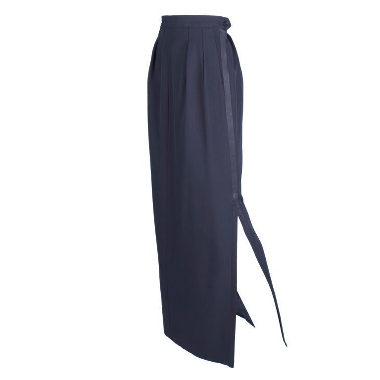70's Yves Saint Laurent Black Long Tuxedo Skirt