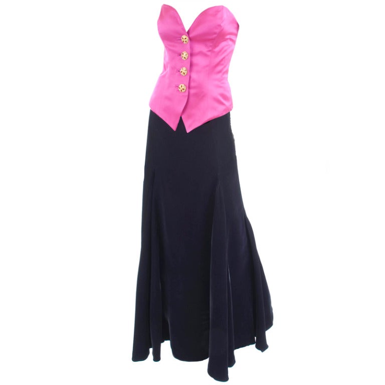 Yves Saint Laurent Satin Bustier And Long Velvet Evening Skirt For Sale