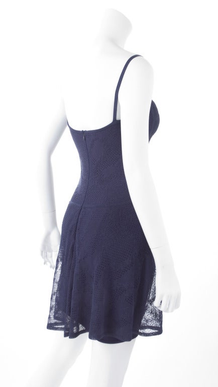 90's Original Herve Leger Navy Lace Dress For Sale 1