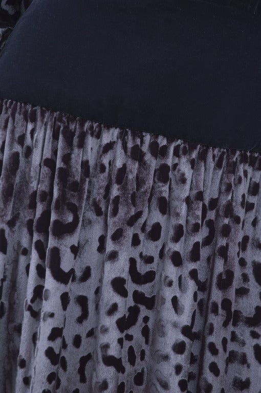 Women's 80's Yves Saint Laurent Velvet Bodice and Animal Print Panne Velvet Gown For Sale