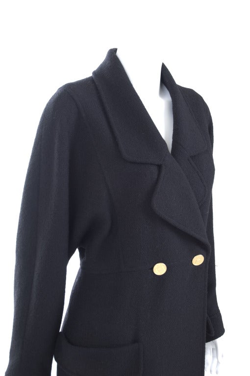 Women's Chanel Boutique Black Coat With Gold Buttons For Sale