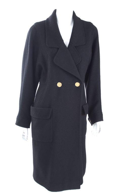Chanel Boutique Black Coat With Gold Buttons For Sale 1