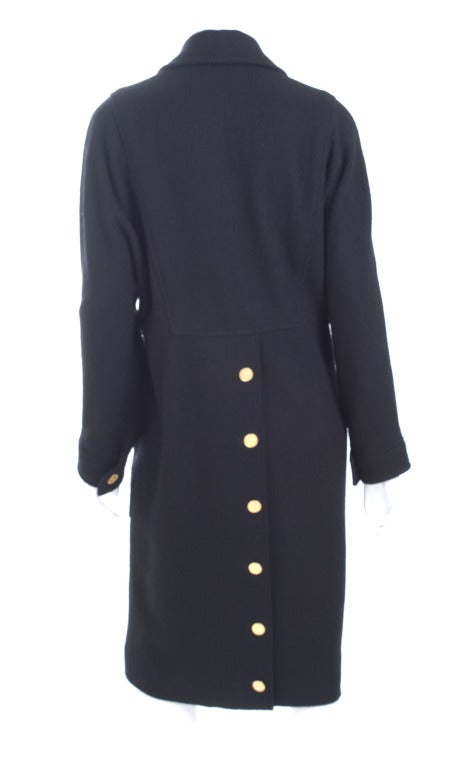 Chanel Boutique Black Coat With Gold Buttons For Sale 3