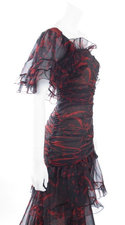 Women's 80's Yves Saint Laurent Chiffon Evening Dress For Sale