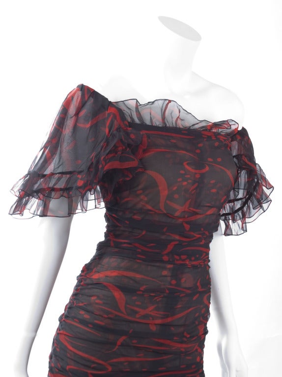 80's Yves Saint Laurent Chiffon Evening Dress For Sale 1