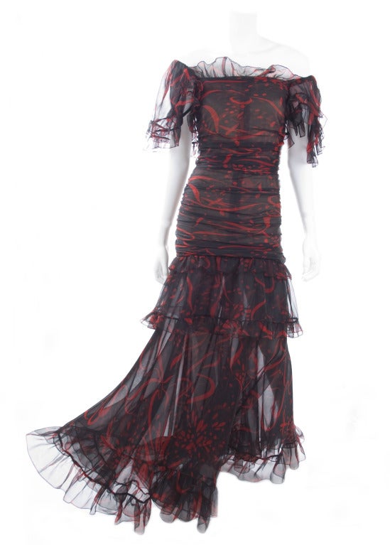 80's Yves Saint Laurent Chiffon Evening Dress For Sale 2