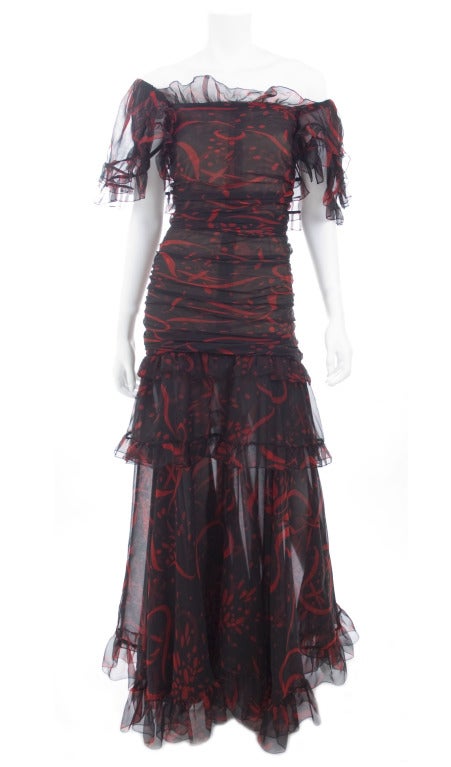 80's Yves Saint Laurent Chiffon Evening Dress For Sale 3