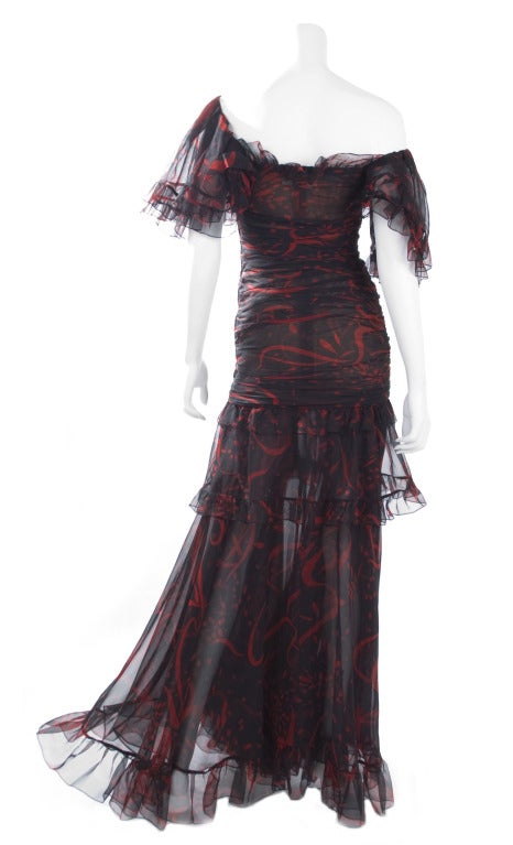 80's Yves Saint Laurent Chiffon Evening Dress For Sale 4