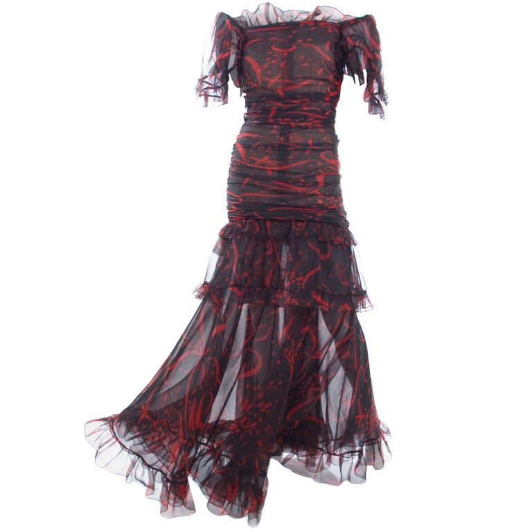 80's Yves Saint Laurent Chiffon Evening Dress For Sale