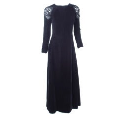 Vintage 70's Valentino Boutique Black Velvet Gown with Butterfly Detail.