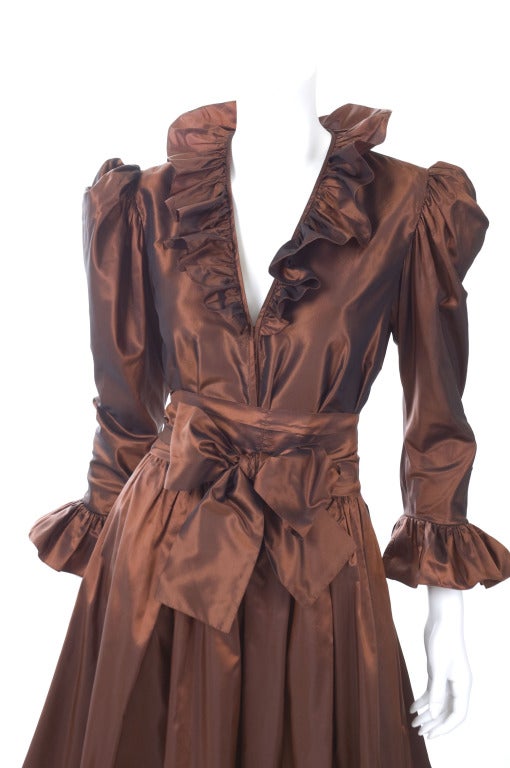 1978 Yves Saint Laurent Silk Taffeta Blouse and Skirt Gown For Sale 2