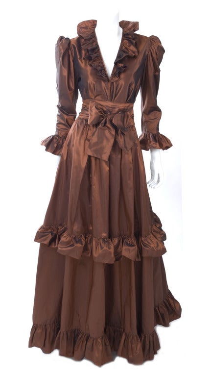 1978 Yves Saint Laurent Silk Taffeta Blouse and Skirt Gown For Sale 3