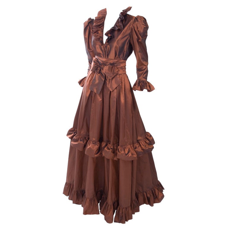 1978 Yves Saint Laurent Silk Taffeta Blouse and Skirt Gown For Sale