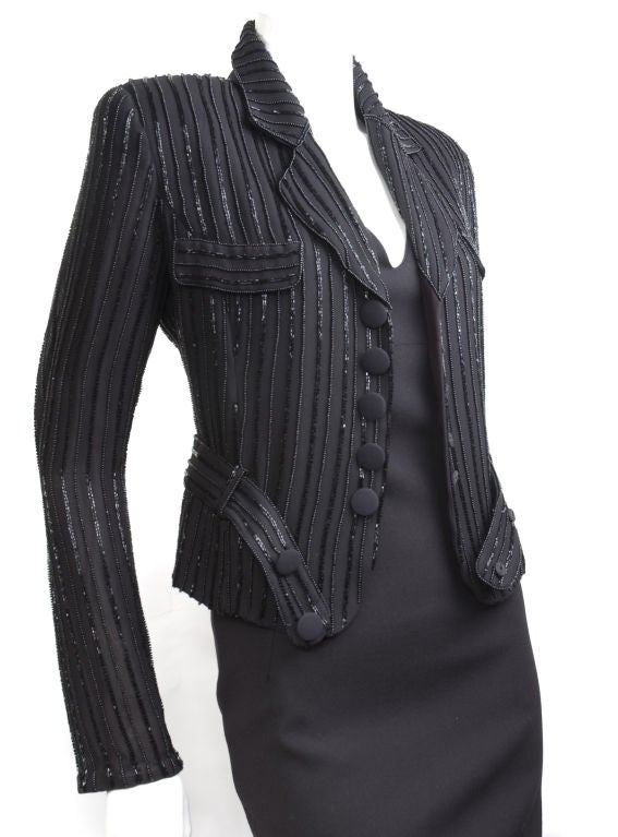 Women's Giorgio Armani Luxurious Beaded Black Jacket, 1990s  For Sale