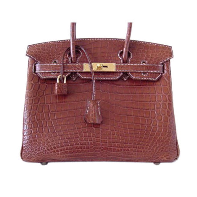 HERMES BIRKIN Bag 30 MATTE FAUVE Crocodile GOLD hdwre