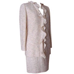 CHANEL 99A Charming vintage Skirt suit ruffle detail 42 8