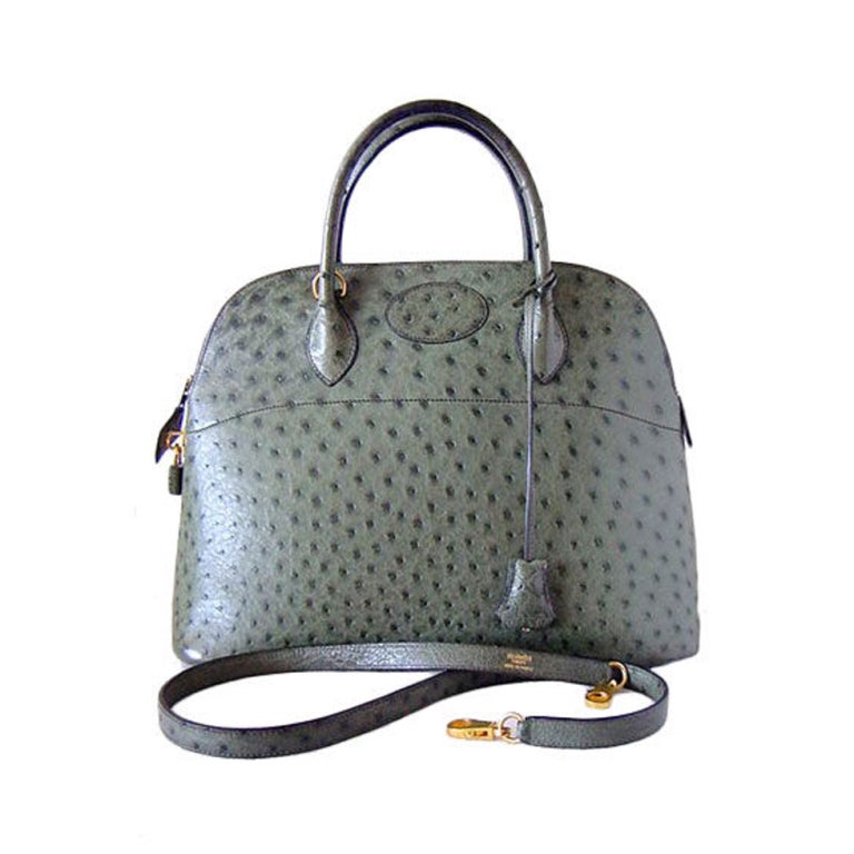 HERMES VINTAGE BOLIDE Olive Ostrich Gold Hardware SO Chic