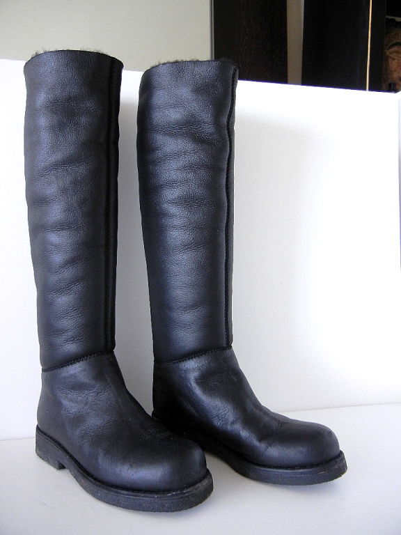 Guaranteed authentic HERMES sensational knee high black shearling boot!<br />
Ridiculously soft this straight cut boot has a perfect toe and heel for all day comfort.<br />
The boot can also be worn folded over at the top. <br />
The sole is