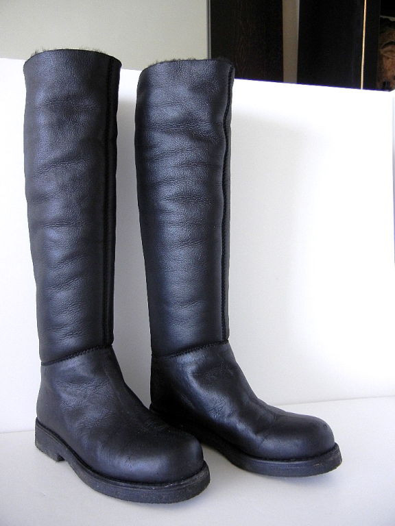 HERMES Shearling Knee High Boot 6.5 crepe sole 2DIE4