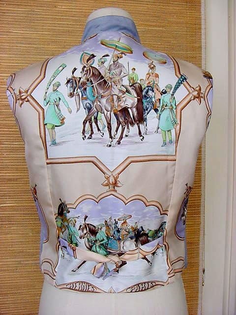 HERMES Vest Suede Scarf print rear 'LES CHEVAUX DES MOGHOLS'