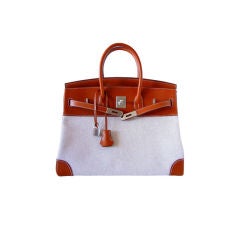 Barenia and Natural Birkin 40 cm in Toile and Barenia Leather with