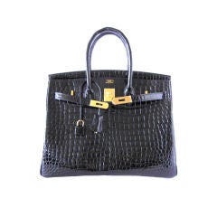 HERMES BIRKIN 35 Bag Jet Black CROCODILE Gold hardware