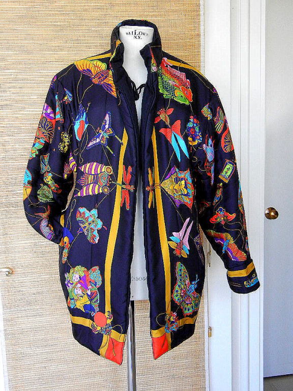 HERMES Vintage Jacket SOIES VOLANTES scarf print Reversible 6/8