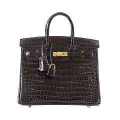 HERMES 25 BIRKIN bag Black Crocodile with gold hardware exquisite