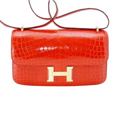 Hermes Constance Elan Bag Geranium Crocodile Gold Hardware