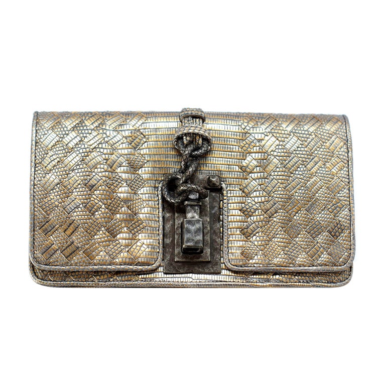 BOTTEGA VENETA bag woven Exotic Lizard clutch divine metal hdwr