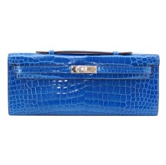 HERMES Clutch KELLY CUT Mykonos  Porosus Crocodile