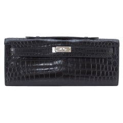 HERMES Clutch KELLY CUT Black Matte Crocodile SO chic