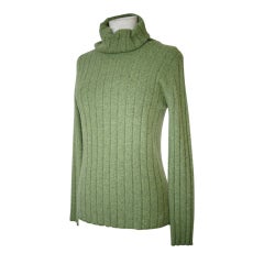 CHANEL 97A Sweater Top Turtleneck Cashmere Divine Heathered Green 42 / 8 6