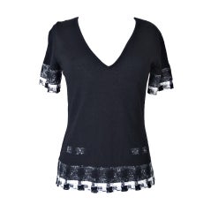 CHANEL 05C Cashmere Top Fantasy Tweed Trim 42 / 8 Mint 8
