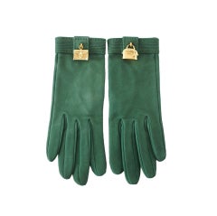 HERMES gloves green suede vintage wrist gold Jige Bolide charms