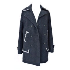 Chanel 07A Coat Peacoat Jacket Black White Trim Great Buttons 44