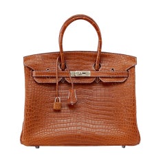 Birkin 35 crocodile handbag Hermès Orange in Crocodile - 5504698